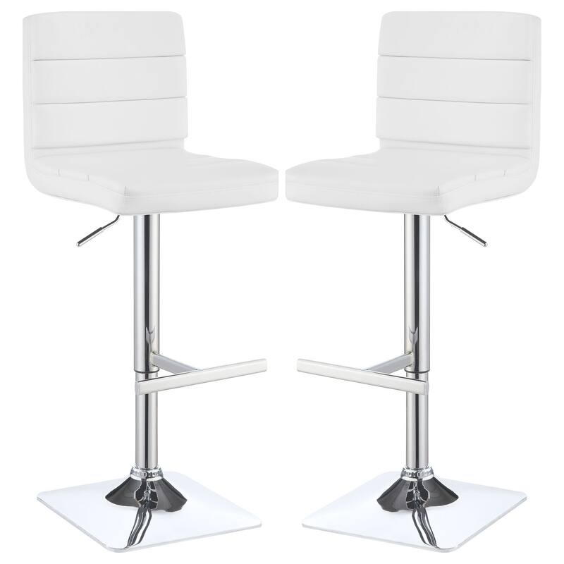 Adjustable Bar Stools Set of 2 with Upholstered Cushion Seat, Chrome Base and Modern Swivel Height Adjustable Design