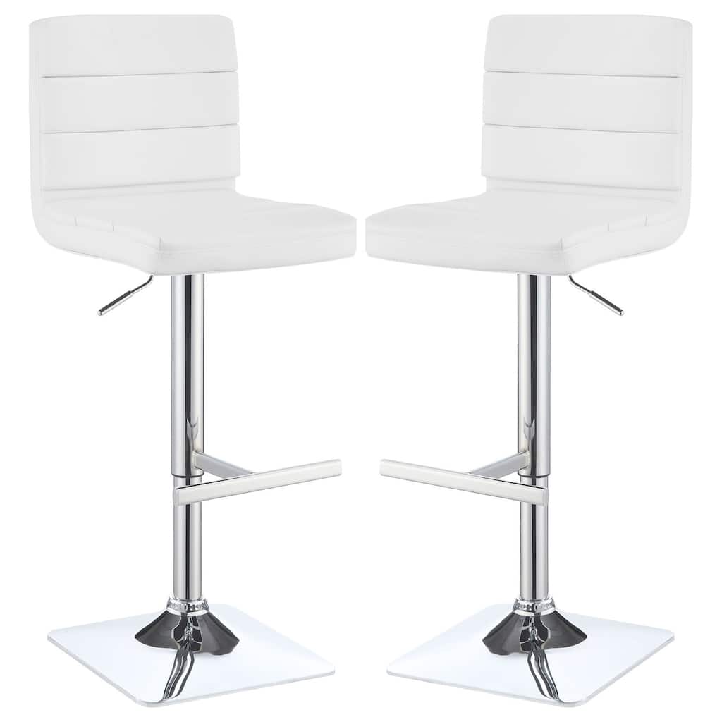 Adjustable Bar Stools Set of 2 with Upholstered Cushion Seat, Chrome Base and Modern Swivel Height Adjustable Design