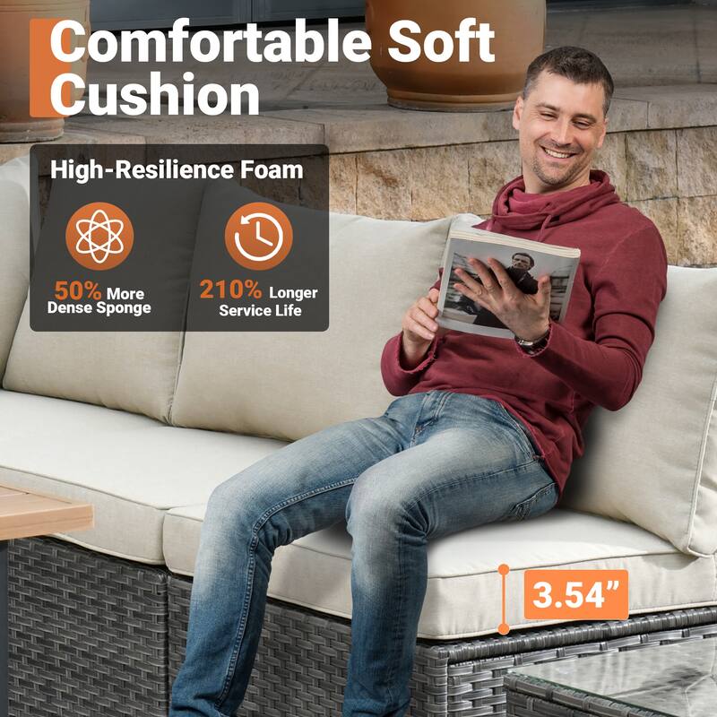 OVIOS 7-Piece Low Profile Deep Seat Wicker Outdoor Patio Furniture Set