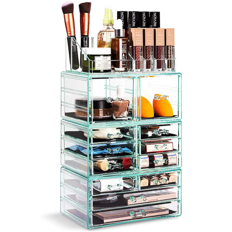 Sorbus Cosmetic Makeup and Jewelry Storage Case with 12 Drawers and 16 Slots - 4-Piece Set