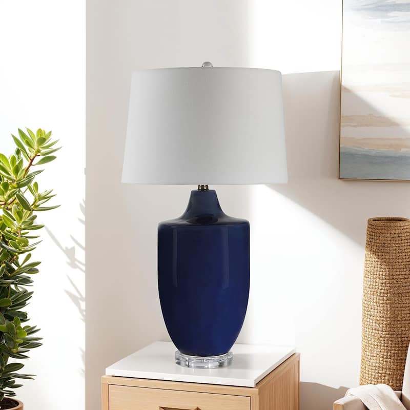 Solid Ceramic Table Lamp with Drum Shade - 30.75" - Blue