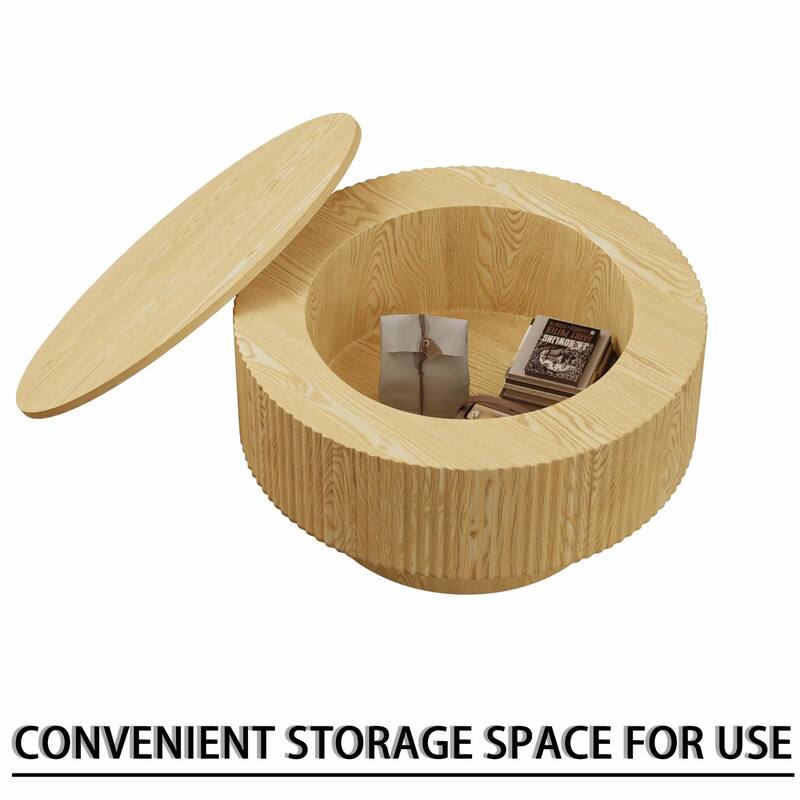 29.53" MDF Modern Circular Coffee Table, with Circular Stripe Design and Storage Space, Suitable for Home & Kitchen