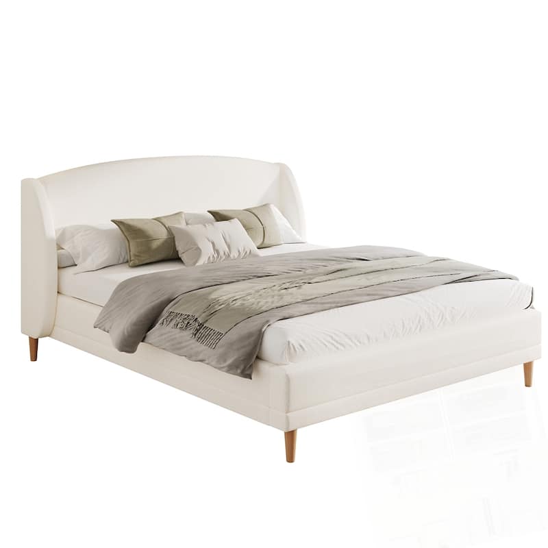 Upholstered Platform Bed Boucle Fabric and Wingback Headboard