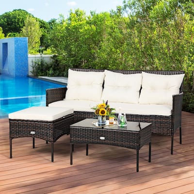 3 PCS Patio Furniture Sectional Set Rattan Wicker Conversation Set