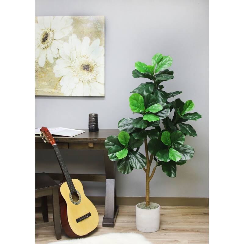 The Mod Greenhouse Faux Green Fiddle Leaf Tree in a Black Matte Planter Pot - 60