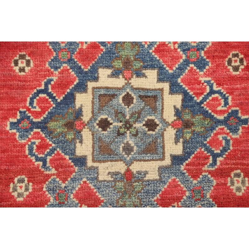 Traditional Kazak Accent Rug Hand-Knotted Red Wool Carpet - 2'7" x 4'0"