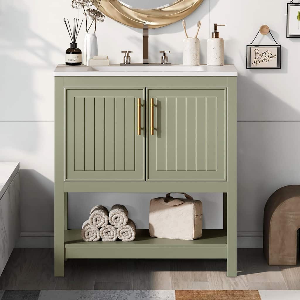 30-Inch Bathroom Vanity with Ceramic Sink and Versatile Storage