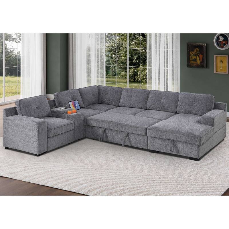 Oversized U Shaped Sleeper Sectional Sofa Pull Out Couch Bed