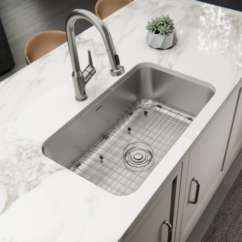 Karran Profile 30” Undermount 18 Gauge Single Bowl Stainless Steel Kitchen Sink with Accessories