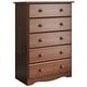 Palace Imports 100% Solid Wood 5-Drawer Chest with Metal or Wooden Knobs - Mocha