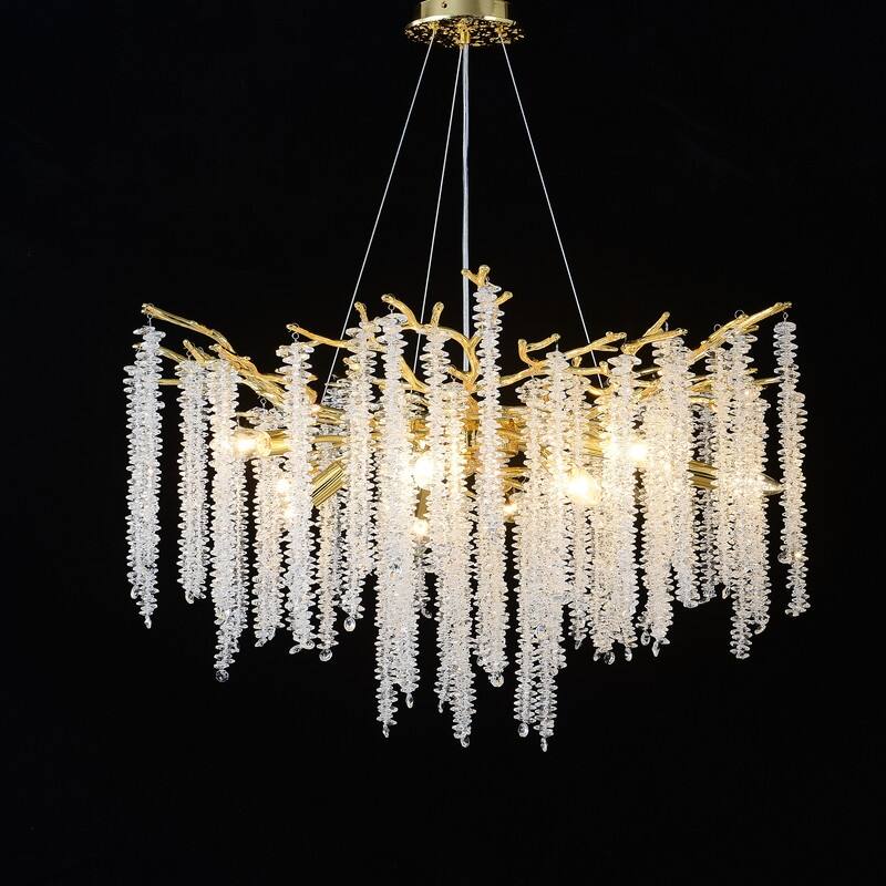 Golden Crystal Branch Chandelier Luxury Adjustable Lighting for Grand Entryways