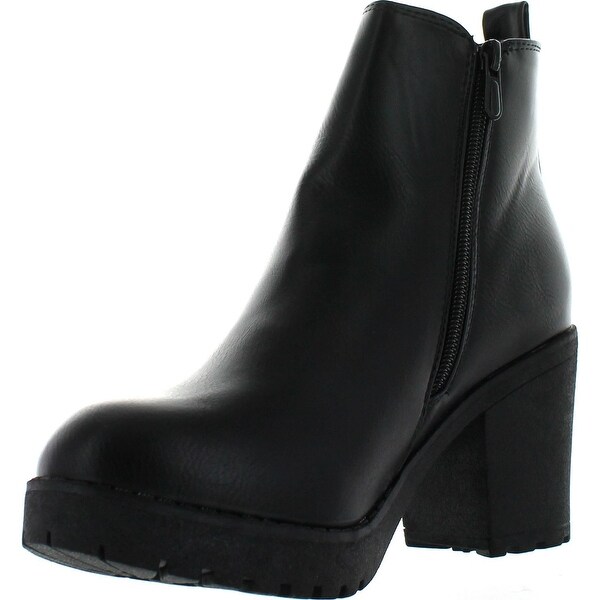 Refresh Club-01 Women's Elastic Panel Slip On Chunky Heel Ankle Booties - Black