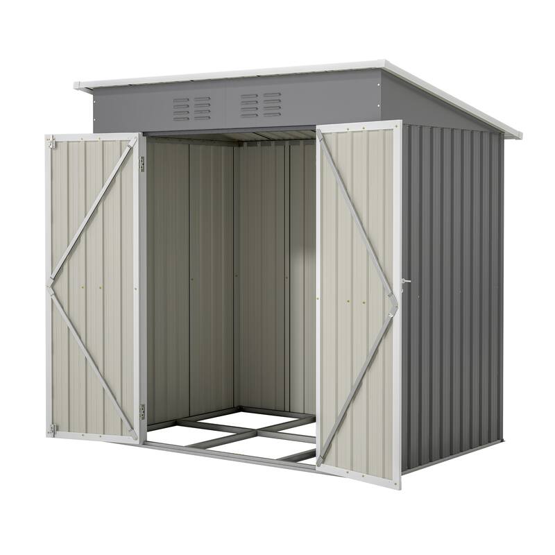 6x4 ft Outdoor Metal Storage Shed for Garden Tools Lockable Door With Floor Frame