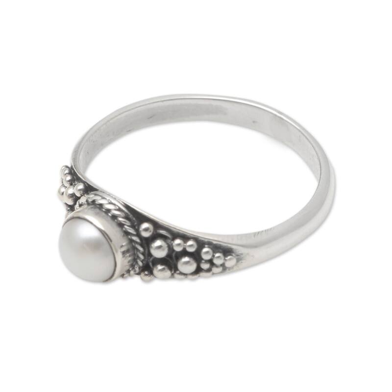 Novica Handmade Opposite Directions Cultured Pearl Single Stone Ring