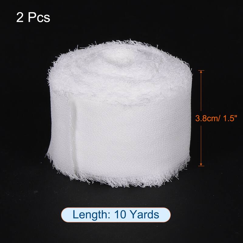 Chiffon Ribbon 1.5" x 10 Yard, Handmade Fringe Ribbon, 2pcs - White