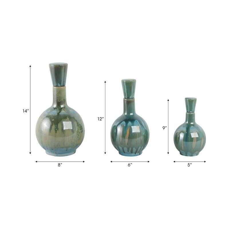 Glazed Ceramic Flower Vases - Set of 3, 14", 12", 9"