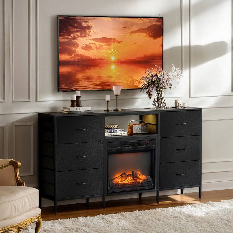 Farmhouse 58'' TV Stand For Tvs Up To 70'' With Electric Fireplace And 6-Drawer