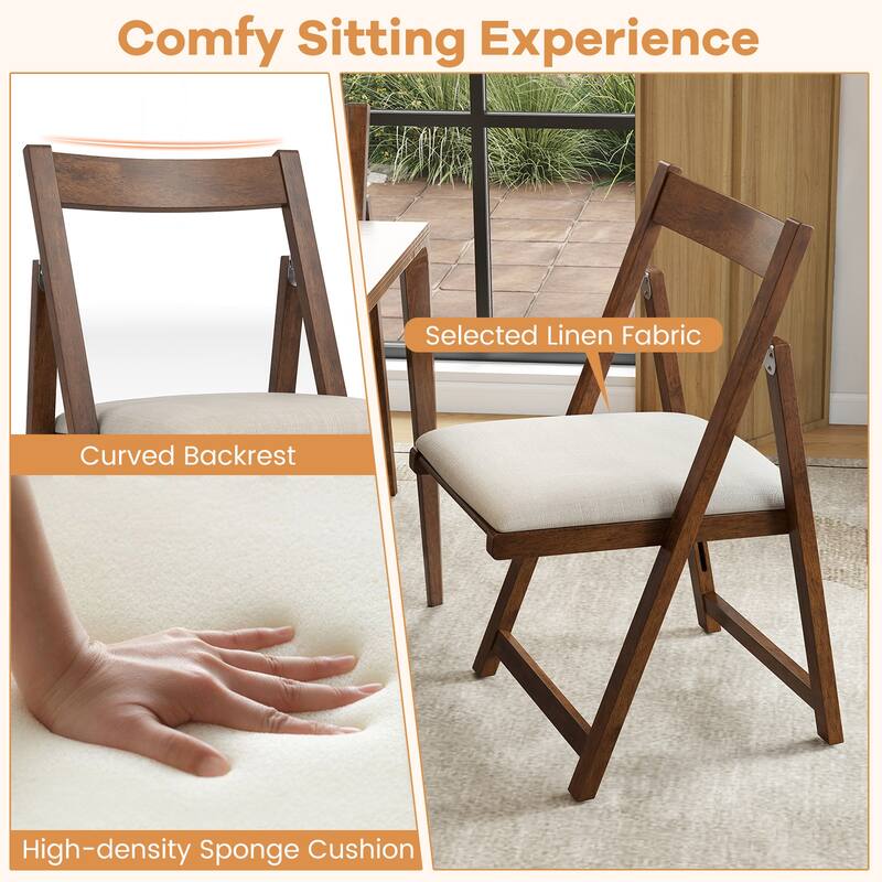 Gymax Upholstered Dining Chair Set of 4 w/ Curved Backrest Rubber Wood