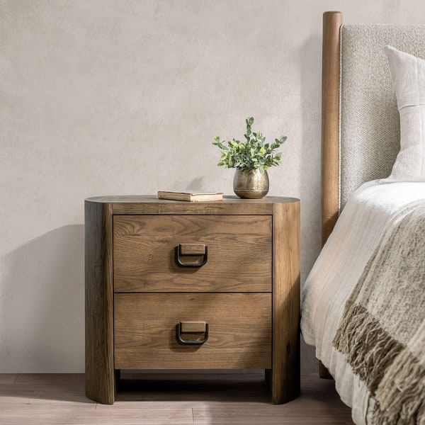 slide 2 of 10, Classic Home Kyrie 2-Drawer Oak Veneer Nightstand Tawny Brown - 2-drawer