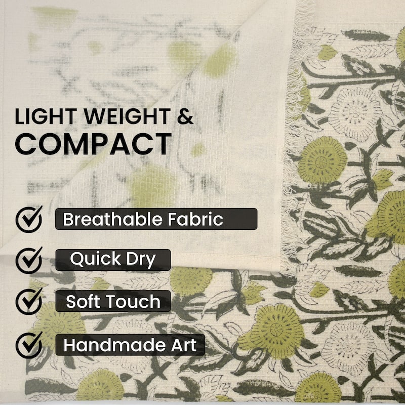 Fabdivine Honeycomb or Waffle Weave Hand Block Floral Print Hand Towel, Kitchen Gift Use