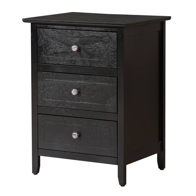 Transitional Black Nightstand with Three Drawers, Durable Build - Black