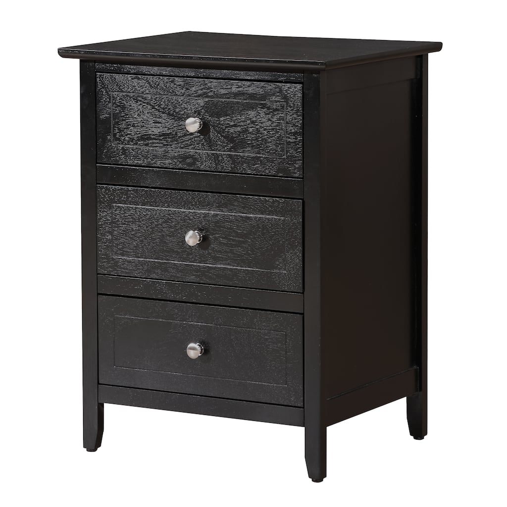 Transitional Black Nightstand with Three Drawers, Durable Build