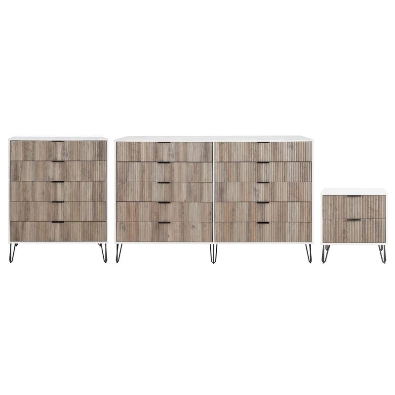 Manhattan Comfort 3-Piece Dumbo Modern Multi Dresser Nighstand Set - White and Grey