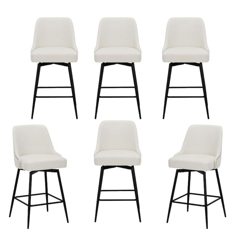 RENEWLINE Adjustable Height Swivel Bar Stools with Footrest for 34-40 Inch Counters, Ultra Plush Seat - Set of 6 - Beige