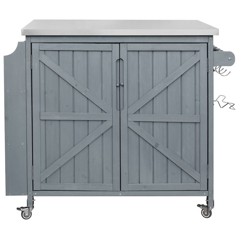 42.1" Outdoor Kitchen Island with Stainless Steel Top, Outdoor Grill Cart with Storage Cabinet and Adjustable Shelf