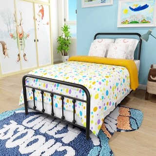 Vintage Victorian Platform Metal Frame Foundation Headboard Footboard Heavy Duty Steel Slats,Twin