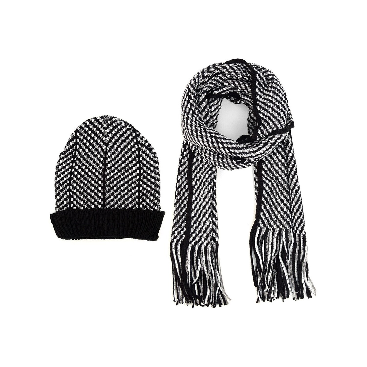 black and white knit scarf
