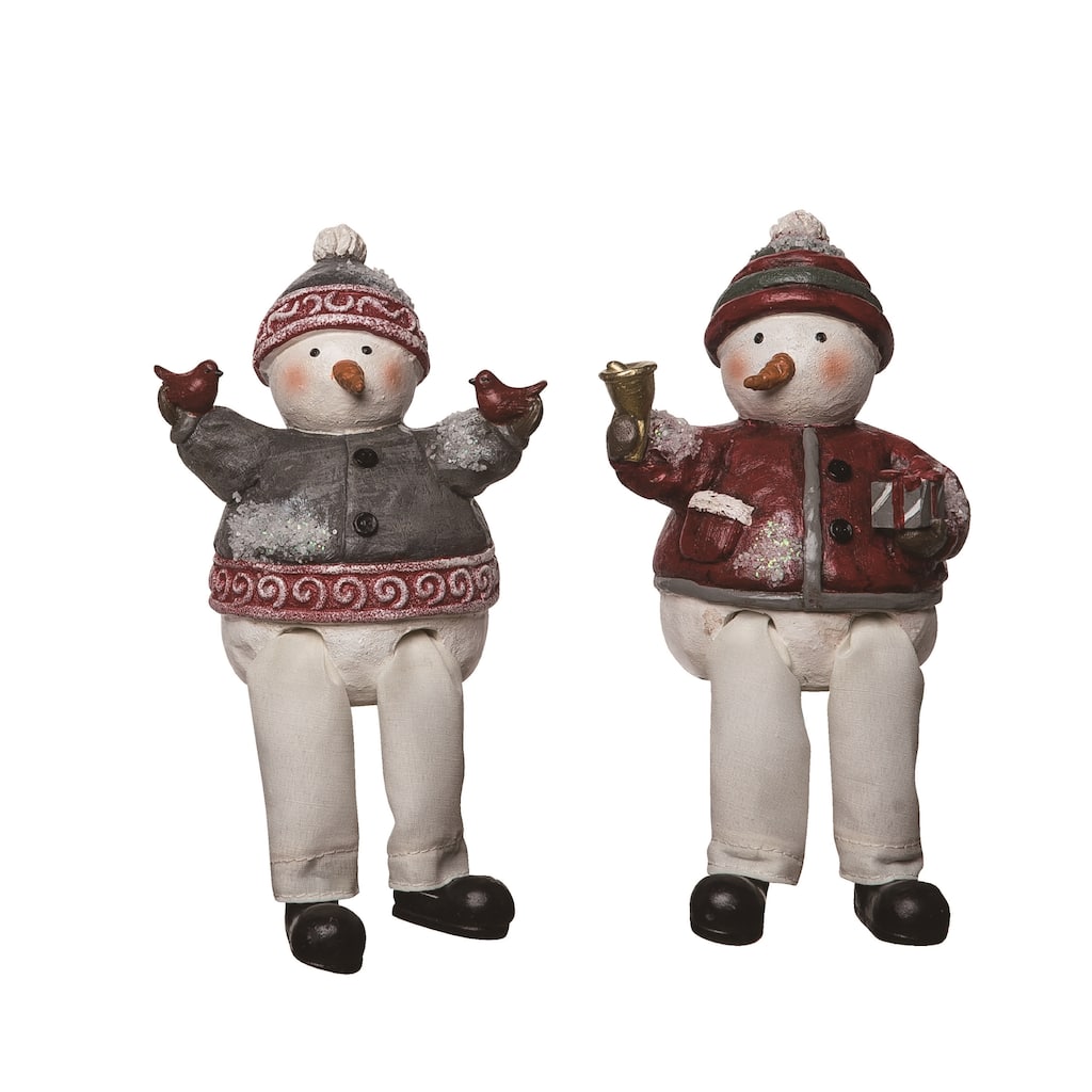 Transpac Resin Quilted Sitter Snowman Sitter Set of 2 Christmas Home Decorations