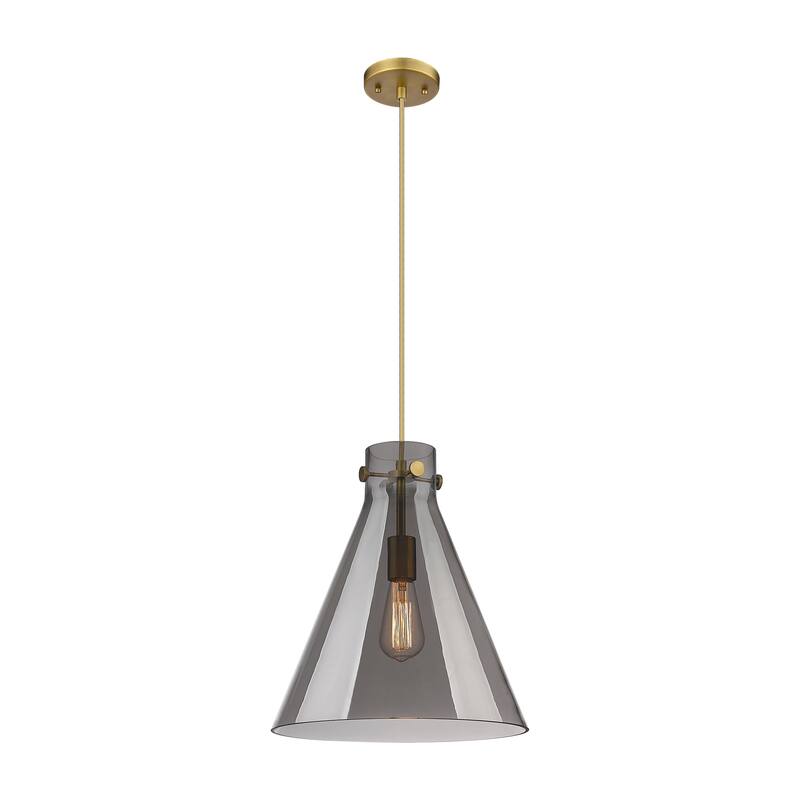 Innovations Lighting Newton Cone - 1 Light 14" Cord Hung Pendant - Brushed Brass/Light Smoke