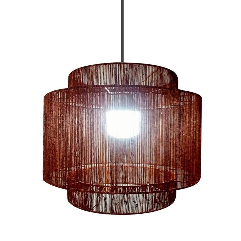 Two Tier Pendant Light With Natural Jute Weaving