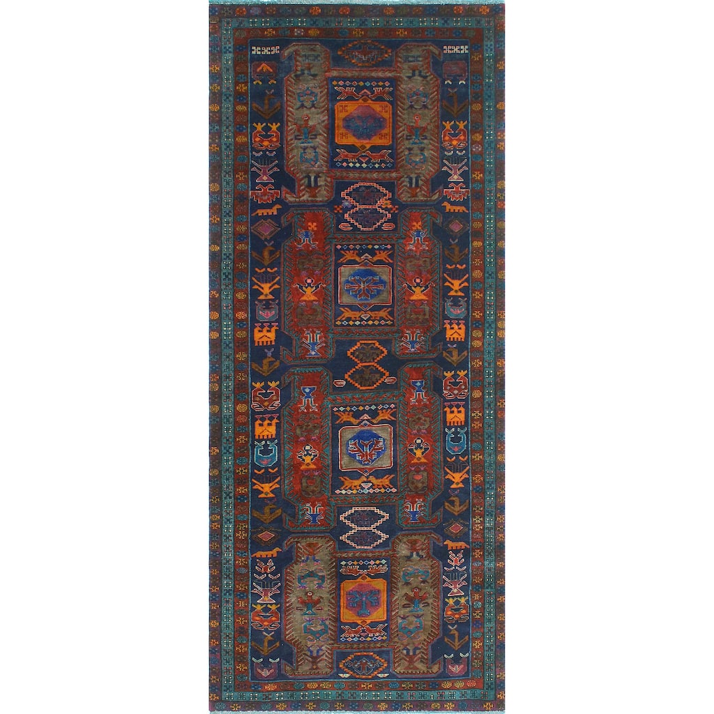 Fine Vintage Distressed Jendayi Navy/Orange Runner - 4'0" x 9'7"