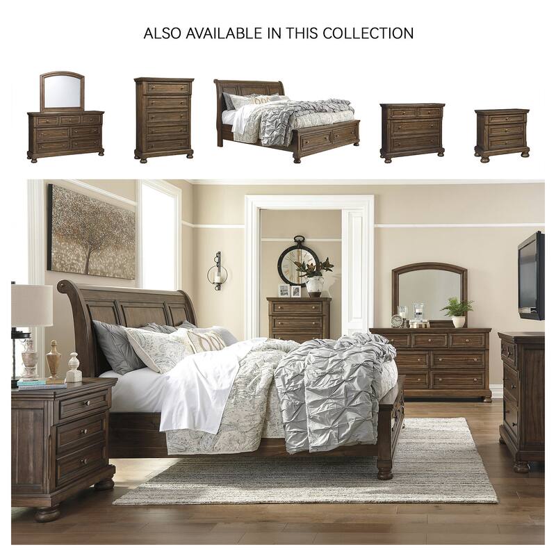 Flynnter Medium Brown Sleigh Storage Bed.