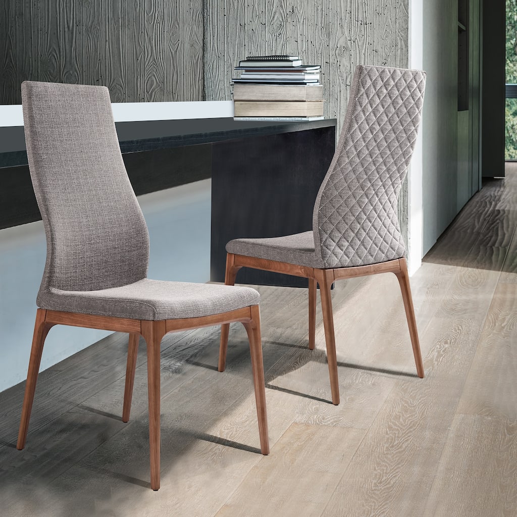 Parker Mid-Century Modern Grey and Walnut Upholstered Side Dining Chairs - Set of 2