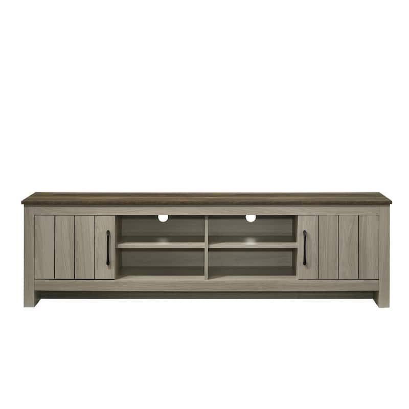 Nena TV Stand Cabinet, 2 Cabinet Doors, Brown Wood Top, Oak Gray