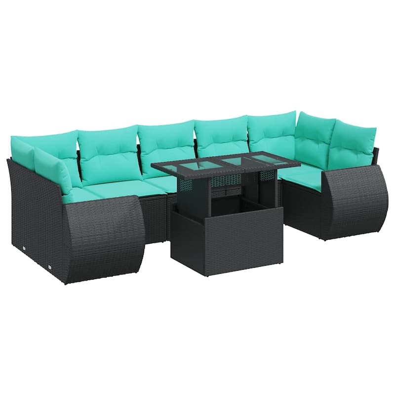 vidaXL Patio Sofa Set with Cushions and Table Outdoor 8 Piece Poly Rattan - 24.4 x 24.4 x 27.2