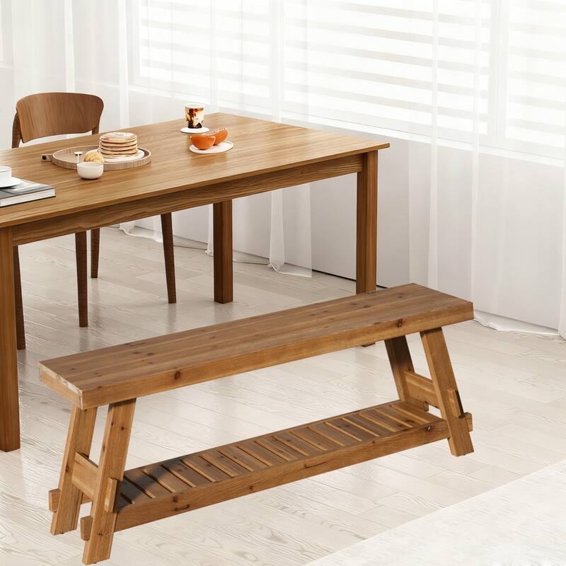 2 Tier Solid Wood Shoe Rack Bench for Entryway, 63 Inch Long Narrow Entryway Bench with Storage Shelf