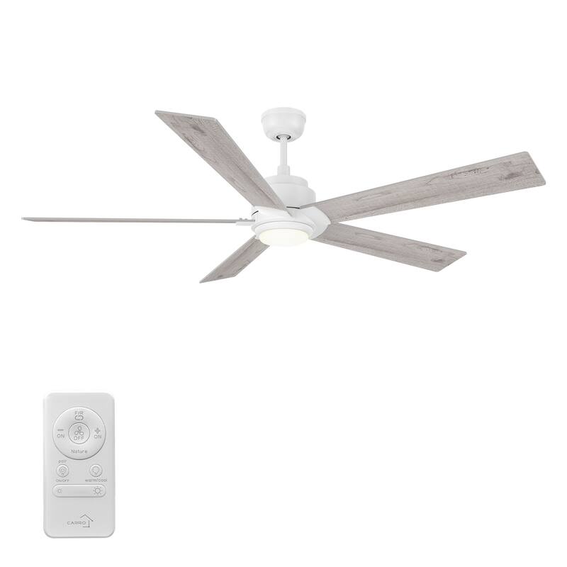 CARRO Livingston 60-inch Indoor Ceiling Fan with LED Light and Remote-Downrod - N/A - White/Maple