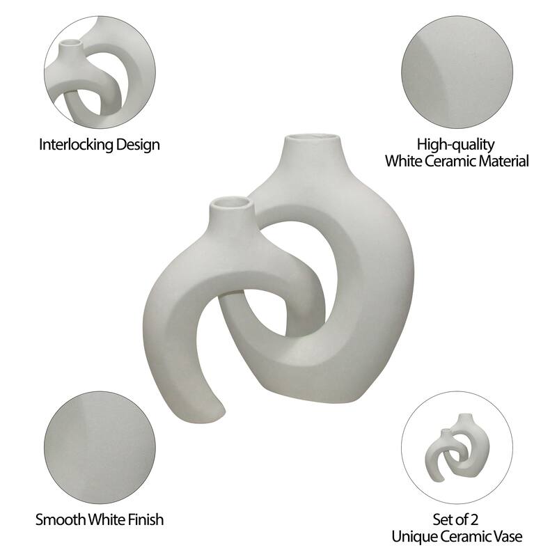 Sagebrook Home Modern Neutral Ceramic White Round Interlocking Vases