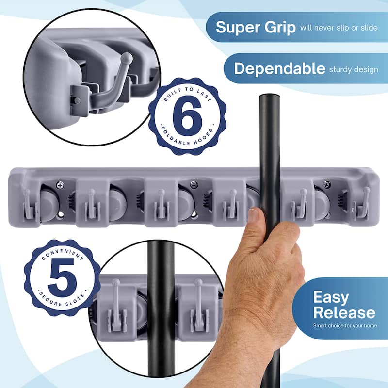 Sorbus Wall-Mounted Garage & Garden Tool Organizer 16" Wide Plastic Holder for Brooms, Tools, Essentials (1 Pack and 2 Pack)