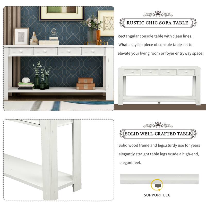 Farmhouse Wooden 4-drawer Console Table Entryway Table