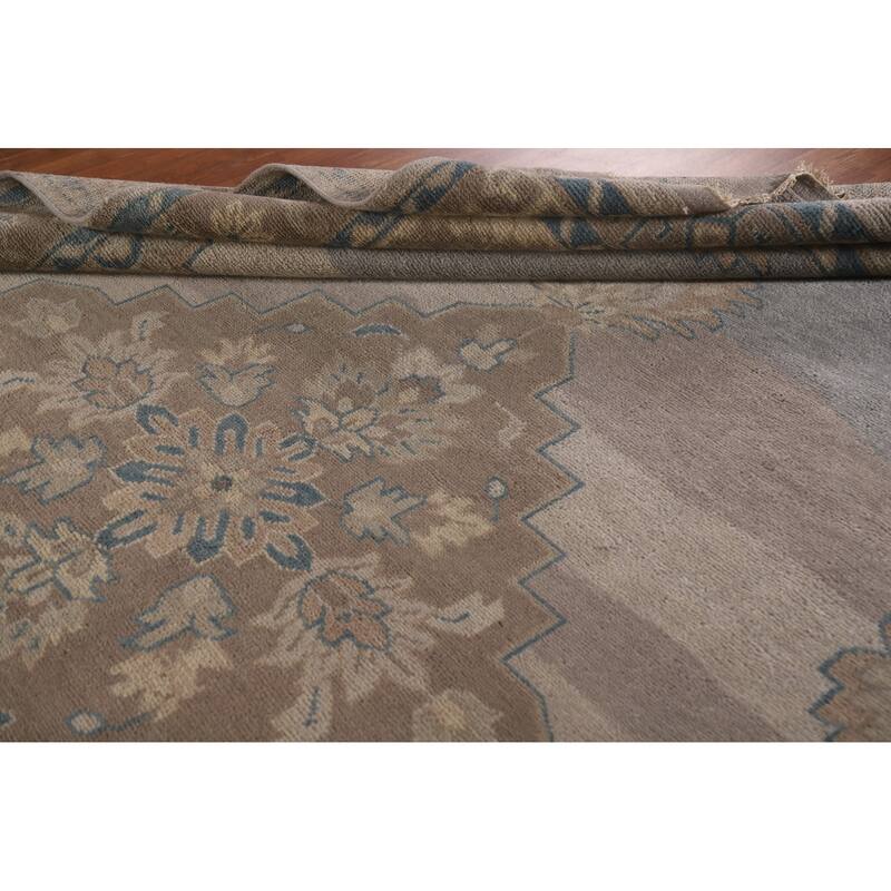 Geometric Oushak Area Rug Hand-knotted Wool Carpet - 8'10"x 12'3"