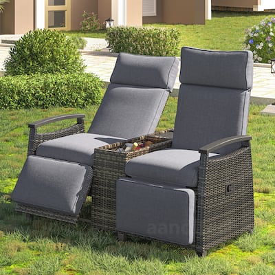 Rattan Recliner Loveseat Chair With Adjustable Backrest