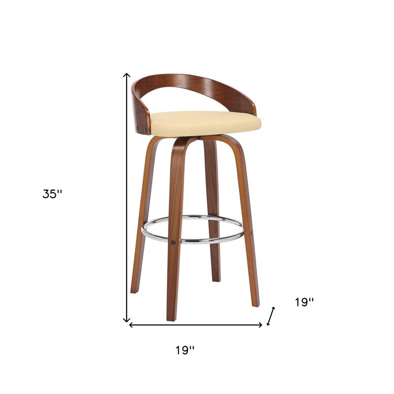 Faux Leather Swivel Counter Height Bar Chair with Wood Frame and Footrest