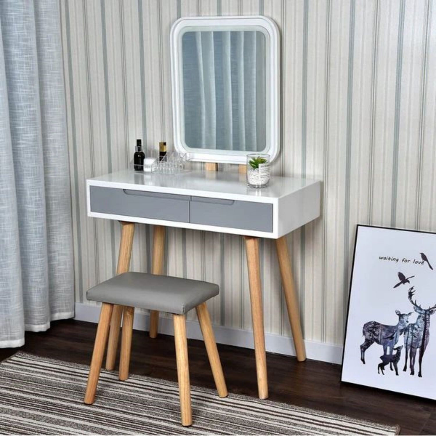 Howey vanity set with stool and mirror new arrivals