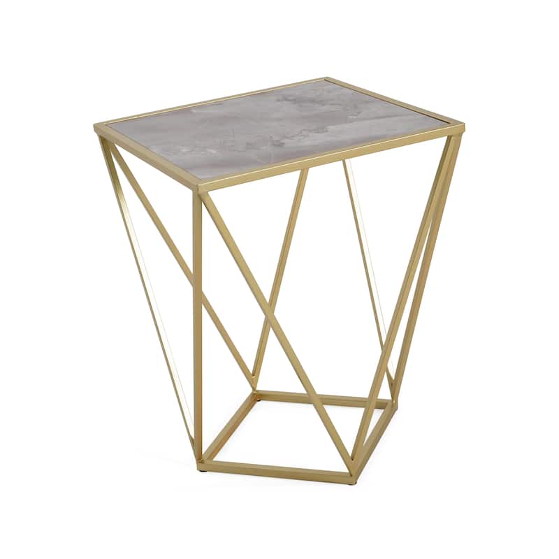 Constructed With A Sturdy Iron Frame And A Durable Tempered Glass Surface Creative Simple Glass Side Table,Gold+White Color