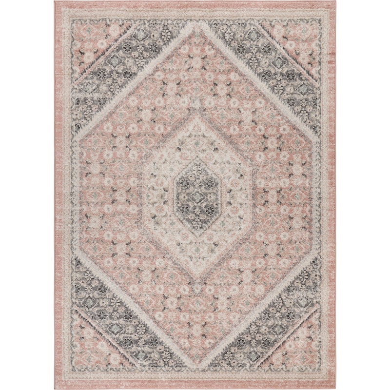 Sevita Soft Pink and Gray Oriental Area Rug